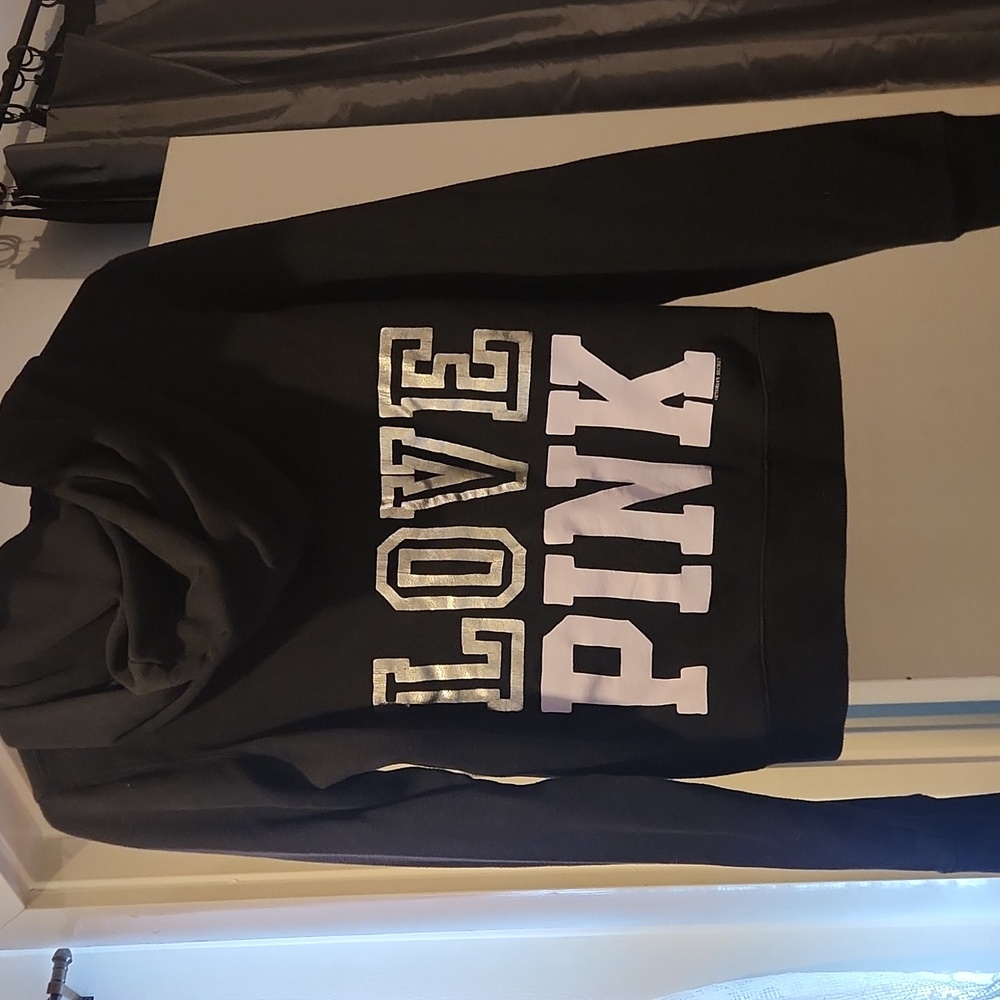 PINK Victoria's Secret Black Silver Lavender Hearts Hoodie